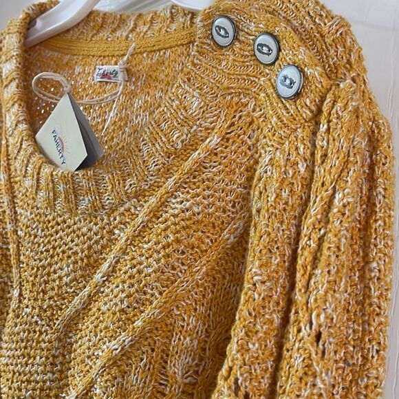 FAHERTY Chunky Retro Cable knit sweater XL Butter Yellow Soft $178 NWT - Picture 7 of 12